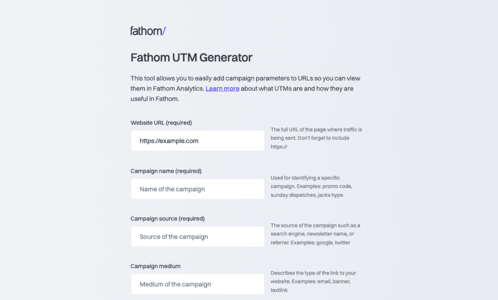 Screenshot of the UTM Builder from Fahtom Analytics