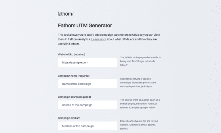 Screenshot of the UTM Builder from Fahtom Analytics